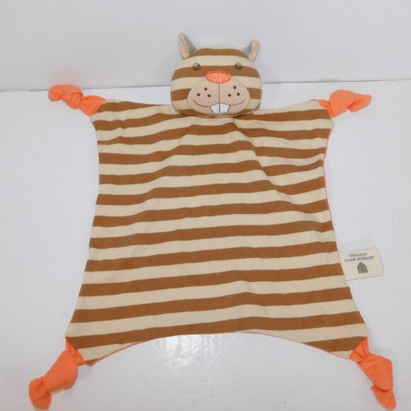 Organic Farm Buddies Buster Beaver Rattle Security blanket Tan Brown Orange - Picture 1 of 6